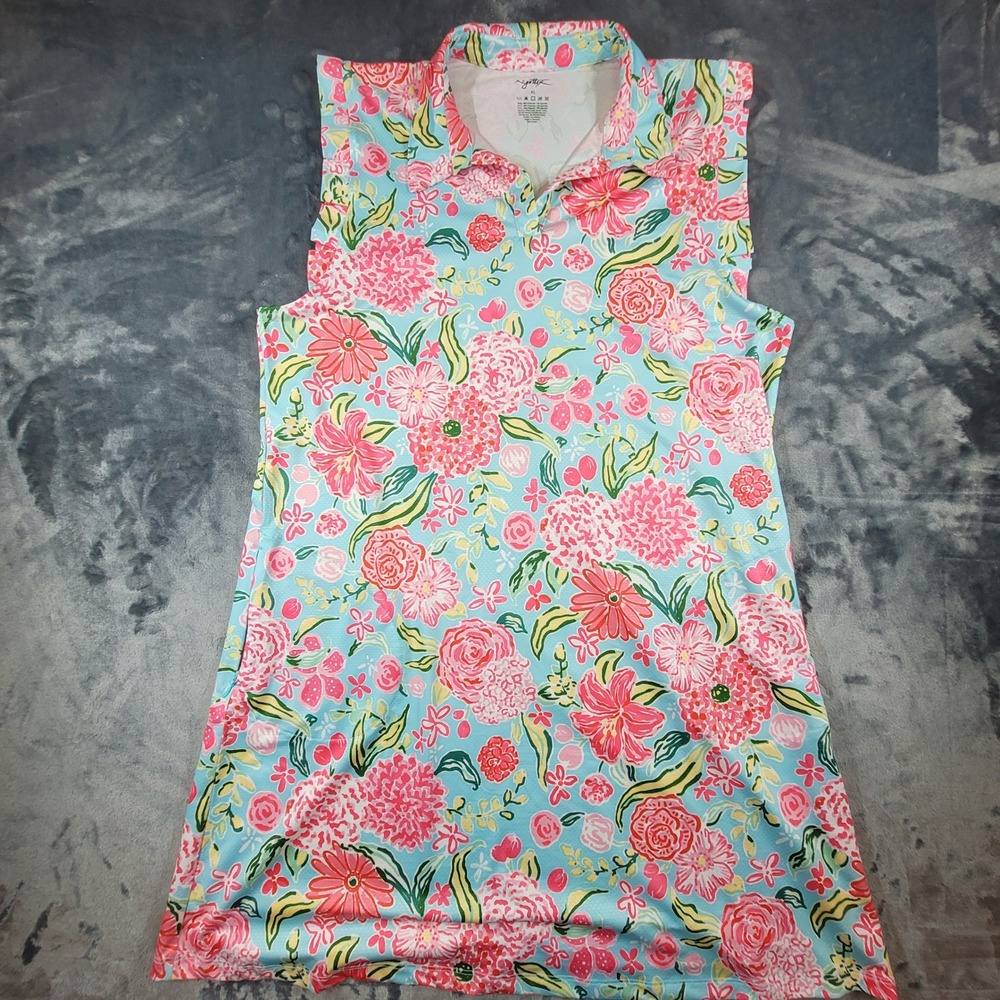 X by Gottex Womens XL Floral Sleeveless Golf Dress Pink Blue Quarter Zip Pocket